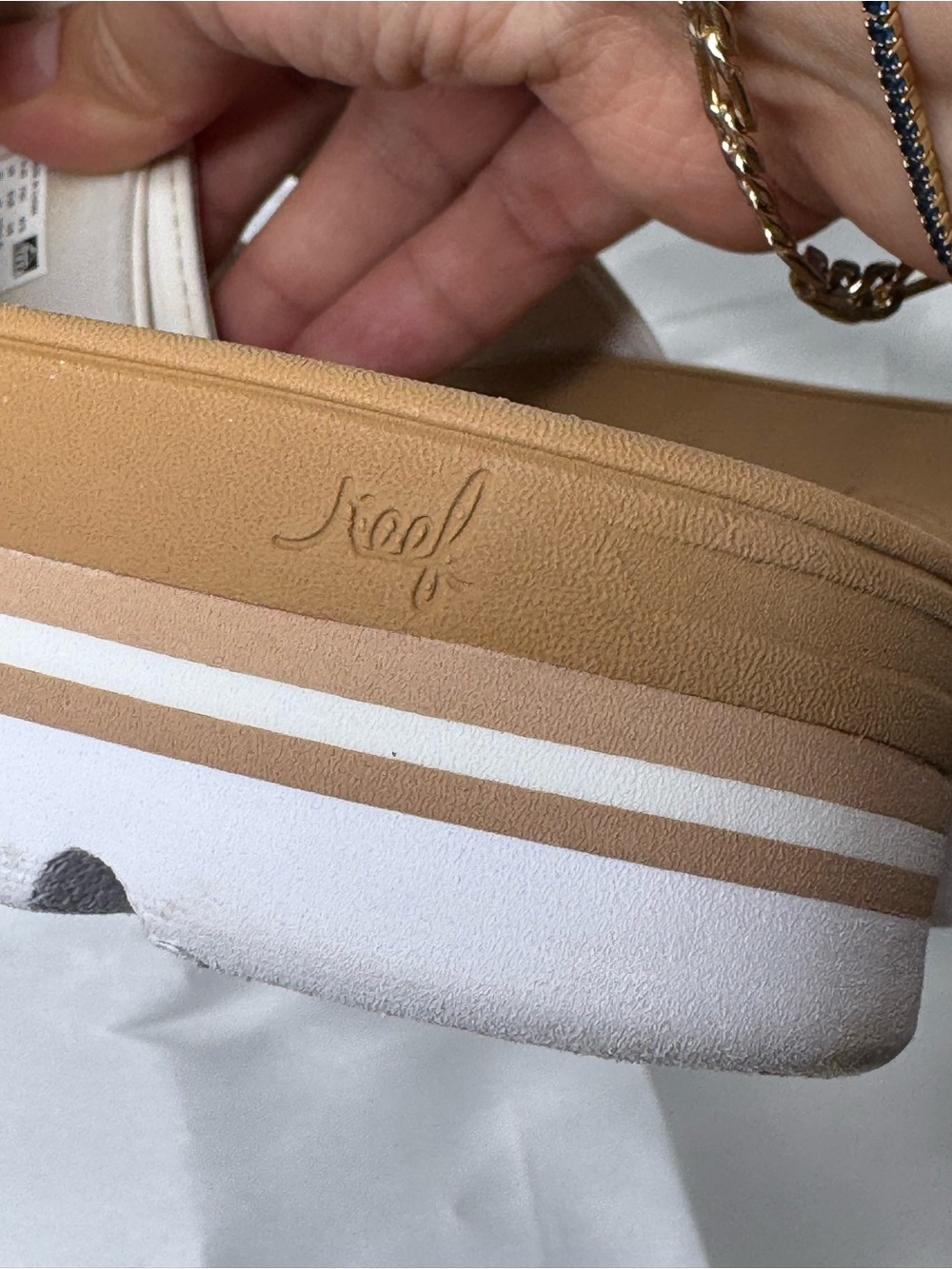 Reef Banded Horizon Hi Platform Sandals White Women’s Size 10 Comfort Slides - Picture 9 of 14